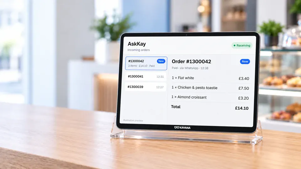 AskKay receiver tablet in a kitchen